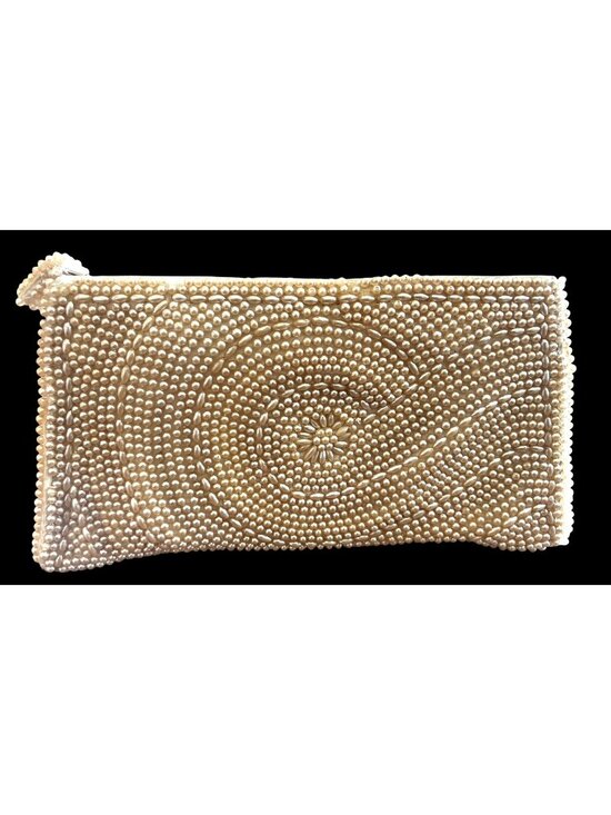 N/A Accessories - Vtg John Wind Pearl Beaded Clutch Bag Zipper Satin Lining NOS Japan